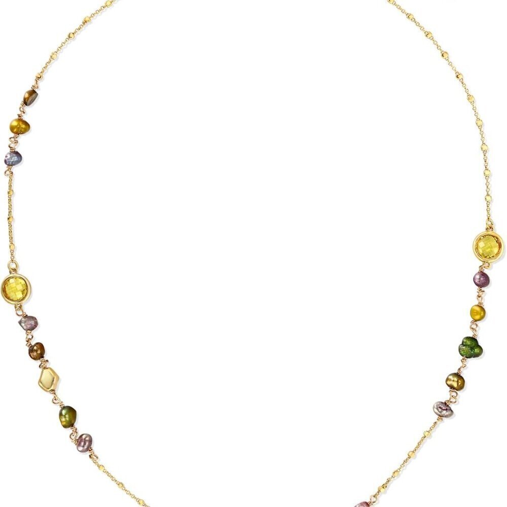 Gold Beaded Natural Stone Necklace 18in Healing Birthstone Bohemian Jewelry